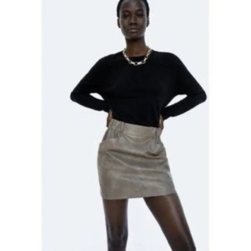 EUC Zara Metallic Blush Vegan Leather Mini Skirt
